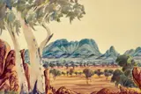 Central Australian Landscape by Arnulf Ebatarinja, watercolour on paper, sold Oct 2022