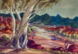 View To The Ranges by Ewald Namatjira, watercolour on paper on compressed card, sold Oct 2022