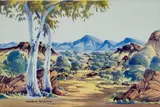 West Macdonnell Ranges by Athanasius Renkaraka, 1966, watercolour on paper on compressed card, sold Oct 2022