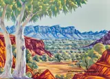 Central Australian Landscape by Athanasius Renkaraka, watercolour on paper on compressed card, sold Oct 2022