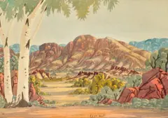 Ghost Gum by Clem Abbott, watercolour on compressed card, offered Oct 2022