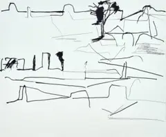 Landscape Marks No. 6 by Ken Whisson, 1987, ink on paper, sold Dec 2022