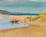 Archie Colquhoun at the beach, Lorne by Amalie Colquhoun, oil on canvas on board, sold Feb 2023