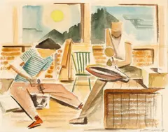 Margel Hinder and Gerald Lewers by Frank Hinder, 1947, watercolour on paper, sold Feb 2023