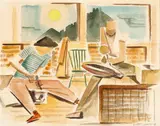 Margel Hinder and Gerald Lewers by Frank Hinder, 1947, watercolour on paper, sold Feb 2023