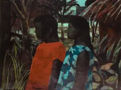 Tahitian children by Ray Crooke, 1973, oil on canvas on composition board, sold Feb 2023