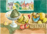 Still life with a Paddington skyline by Donald Friend, 1986, gouache and watercolour on paper, sold Feb 2023