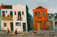 Paddington street scene by Sali Herman, oil on canvas, sold Feb 2023