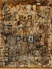 Untitled by Yvonne Audette, 1962, oil, pencil, charcoal and gouache on paper on board, sold Feb 2023