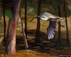 Ibis In Flight by Albert Tucker, synthetic polymer paint on composition board, sold May 2023