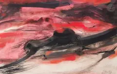 Composition by Anna Staritsky, Encre et gouache sur papier contrecollé sur toile, sold Dec 2025