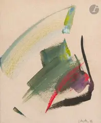 Composition by Jean Miotte, 1986, Aquarelle et gouache, sold Dec 2025
