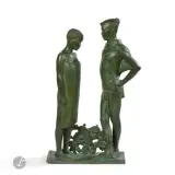 COLLECTION PIERRE & SUZANNE RAZAFY-ANDRIAMIHAINGO (1914-1997) & (1916-2000) – PUIS PAR DESCENDANCE Rencontre Mahafaly, le modèle conçu vers [1933], présenté à l by Anna Quinquaud, Épreuve en bronze patiné vert de fouille nuancé, sold Nov 2025
