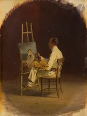 Portrait d'Horace Vernet à son chevalet by Wilhelm Georg Tiemm, Toile marouflée sur carton, sold Nov 2025
