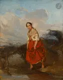 Femme à la jupe rouge by Philippe Rousseau, 1842, Toile, sold Nov 2025