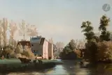 Vue de Couilly-Pont-aux-Dames, le Moulin de La Sault by Jules de Vignon, Toile d'origine, sold Nov 2025