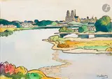La Loire, Orléans by Gaston Balande, Gouache et encre, sold Nov 2025