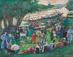 Joutes à Poissy by Robert Lotiron, Gouache, sold Nov 2025
