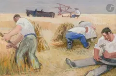Les Moissonneurs by Robert Lotiron, Gouache, sold Nov 2025