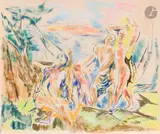Baigneuses et voiliers by Valentine Prax, Gouache sur traits de crayon sur papier, sold Nov 2025