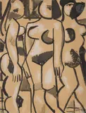 Les Trois Grâces by Louis Latapie, Encre et gouache sur papier monté sur toile, sold Nov 2025