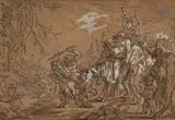 L’Ivresse de Silène by Louis-Félix de la Rue, Plume, encre noire, rehauts de gouache blanche et lavis gris sur traits de sanguine, sold Nov 2025