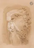 Moine à la fenêtre by Zichy Mihály, Lavis d’encre et rehauts de gouache blanche sur traits de mine de plomb, sold Nov 2025