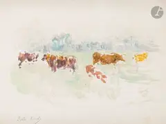 Vaches au champ by Berthe Morisot, Aquarelle sur traits de mine de plomb, sold Nov 2025