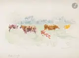 Vaches au champ by Berthe Morisot, Aquarelle sur traits de mine de plomb, sold Nov 2025