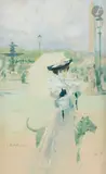 Femme à l’ombrelle, place de la Concorde by Lionello Balestrieri, Gouache et aquarelle sur traits de crayon, sold Nov 2025