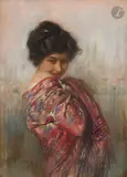 Jeune femme au déshabillé by Mario Borgoni, 1917, Pastel, sold Nov 2025
