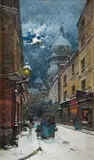 Montmartre, rue de La Barre enneigée by Eugène Galien-Laloue, Gouache, sold Nov 2025