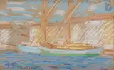 Saint-Tropez, les bateaux by Auguste Pégurier, Pastel, sold Nov 2025