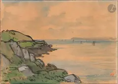 Bord de mer en Bretagne by Jules Chadel, Aquarelle, sold Nov 2025