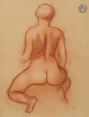 Projet d’une grande femme sur le Dauphin by Aristide Maillol, 1925, Sanguine et rehauts de pastel, sold Nov 2025