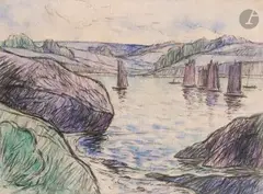 Bretagne, bateaux au mouillage by Maxime Maufra, 1897, Aquarelle et fusain, sold Nov 2025