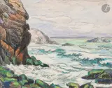 Bord de mer en Bretagne by Jean Misceslas Peské, Encre et aquarelle sur traits de crayon, sold Nov 2025