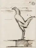 Poulet sur un piédestal by François Pompon, Encre sur traits de crayon, sold Nov 2025