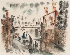 Projet pour l’album «Voyage à Venise» by André Masson, 1952, Crayon lithographique et pastel gras, sold Nov 2025