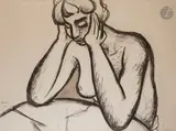 Nu accoudé by Jean Hélion, 1946, Fusain et aquarelle, sold Nov 2025