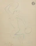 Danseur aux cymbales by Jean Cocteau, 1958, Crayon gras Arlequin, sold Nov 2025