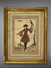 Homme au faucon by Guy Arnoux, Aquarelle, sold Jul 2025