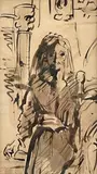 Femme debout by Théodore Chassériau, Plume et encre brune, lavis brun sur traits de crayon noir, encre ferro-gallique, sold Jun 2025