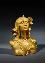 & COLIN & CIE (fondeur) « Le Sommeil », dit aussi « Ophélia » ou « La femme aux pavots », modèle créé circa 1900 by Maurice Bouval, Épreuve en bronze doré patiné nuancé, sold Jun 2025