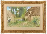Personnages devant la ferme by Pierre Eugène Montézin, Gouache sur papier à fond perdu, sold May 2025