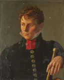 Portrait d'un jeune officier by Barthélémy Louis Mendouze, Toile et châssis d'origine, sold Mar 2025