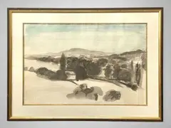 Paysage vallonné by Ferit Iscan, Lavis d'encre et aquarelle, sold Feb 2025
