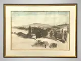 Paysage vallonné by Ferit Iscan, Lavis d'encre et aquarelle, sold Feb 2025