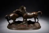 Groupe de chevaux arabes n° 2 ou Accolade n° 2 Modèle créé en 1851 by Pierre-Jules Mêne, Bronze à patine brune nuancée, sold Feb 2025