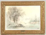 Vue du Panthéon, les quais de la Seine animés by Louis-Henri Foreau, Aquarelle, sold Feb 2025